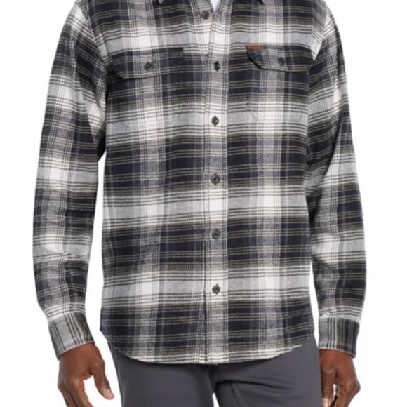 Orvis Flannel Shirt Gray Navy Tan Black Plaid Button Down Large  With Pockets - Picture 4 of 13
